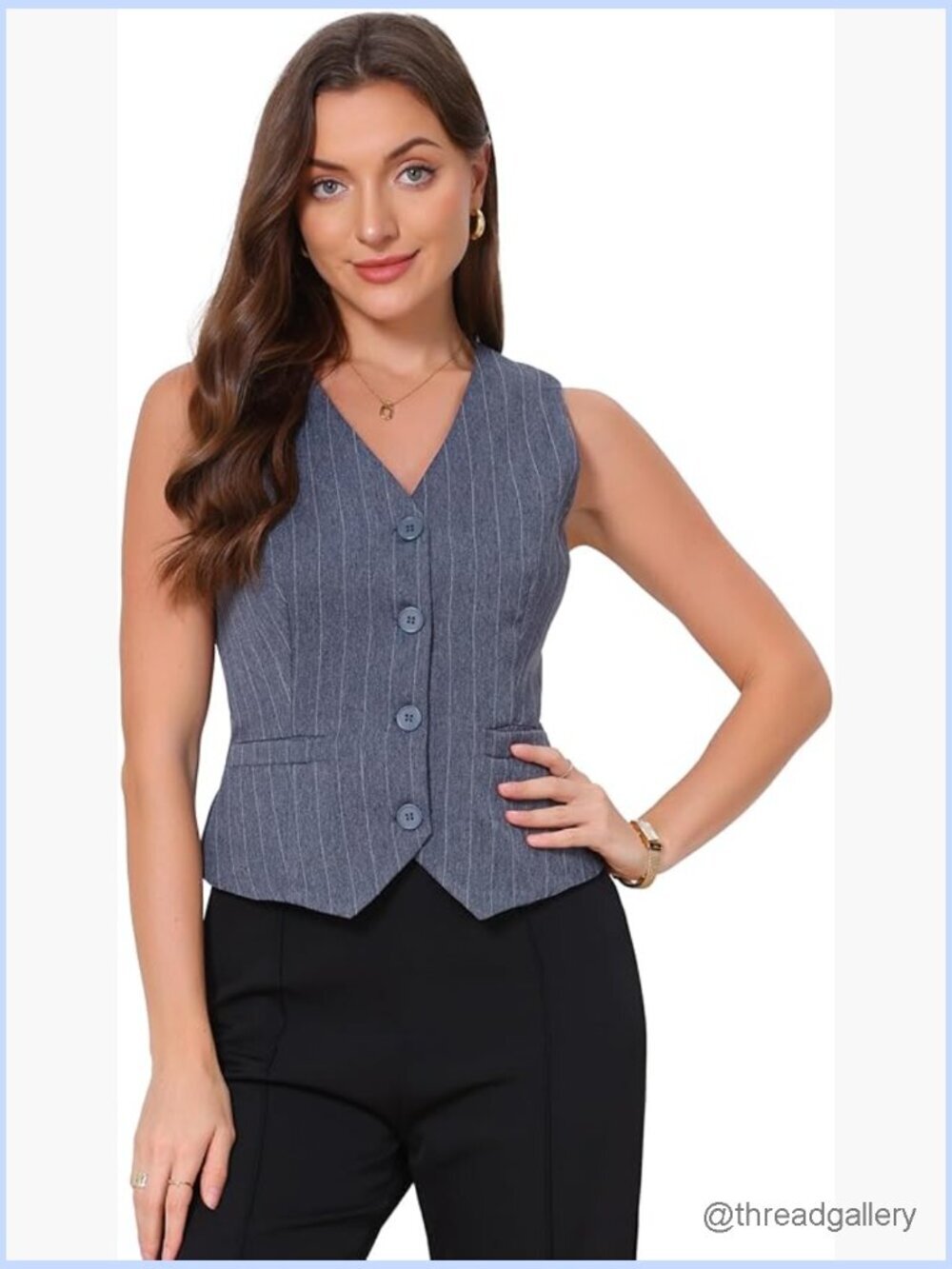 V Neck Sleeveless Striped Vest Blazer Top Business Casual Office